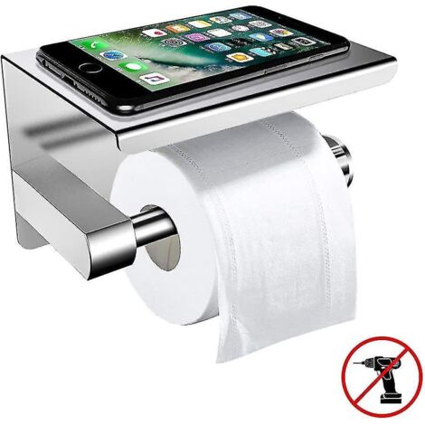 Porte-rouleau de papier toilette auto-adhésif 3M sans perçage avec étagère, en acier inoxydable, à fixer au mur.