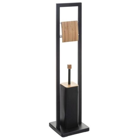 Porte-rouleau de papier toilette avec brosse intégrée - Noir/Bambou-AquaForge