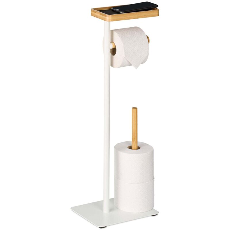 Porte-rouleau de papier toilette avec étagère - Fer et bambou