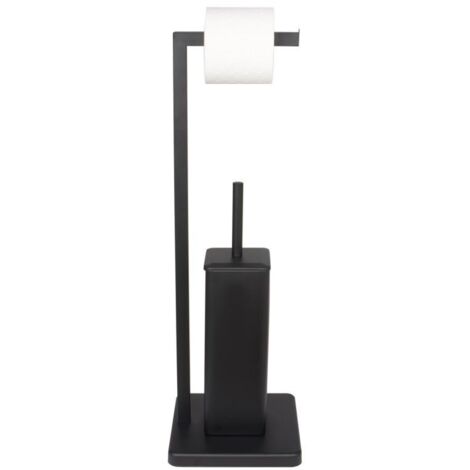Porte-rouleau de papier toilette debout avec brosse de toilette - 20x63cm - noir