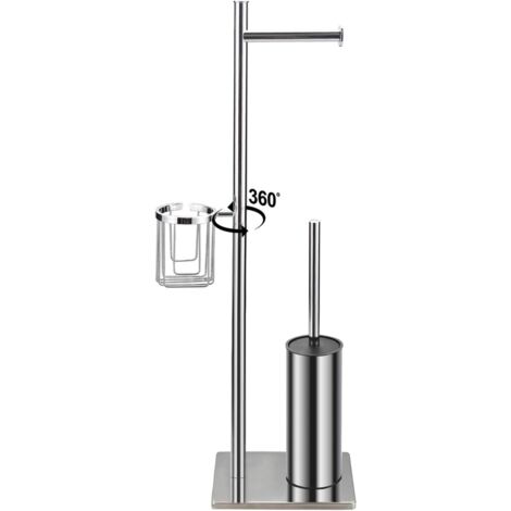 Porte-Rouleau de Papier Toilette Debout avec Brosse WC chromée et Panier d'angle