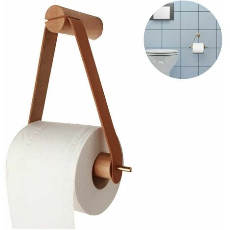 Porte-rouleau de papier toilette en bois, porte-rouleau de papier toilette pour toilette salle de bain support mural rétro porte-rouleau salle de bain décoration vintage, marron