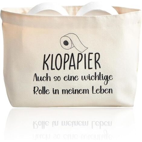 Porte-rouleau de papier toilette en toile beige amusant avec motif et texte pour le rangement du papier toilette ou la décoration de salle de bain