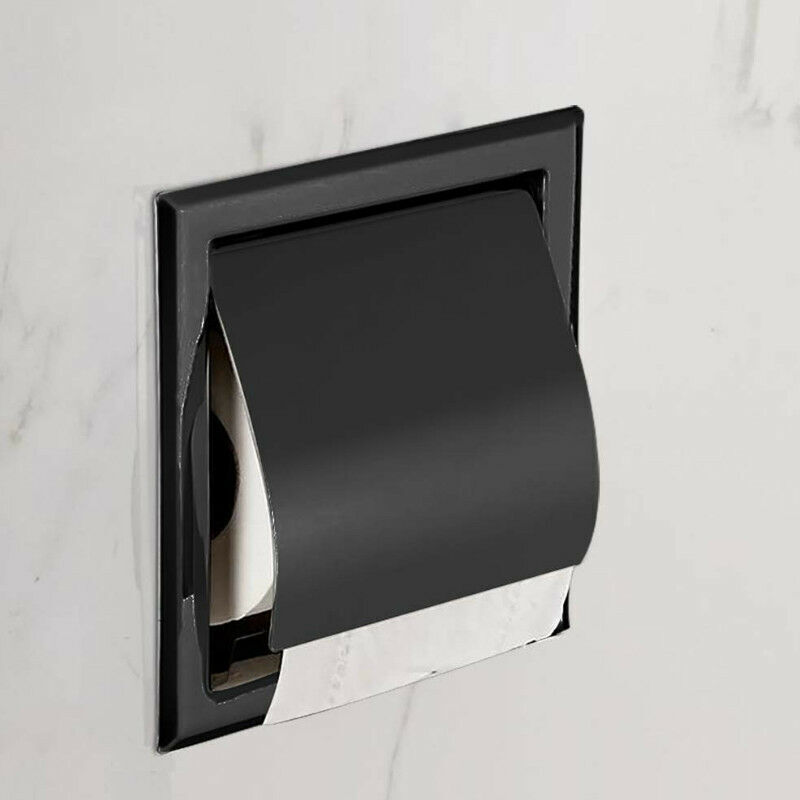 Porte-rouleau de papier toilette encastré en acier inoxydable pour salle de bain Noir mat - Tigrezy