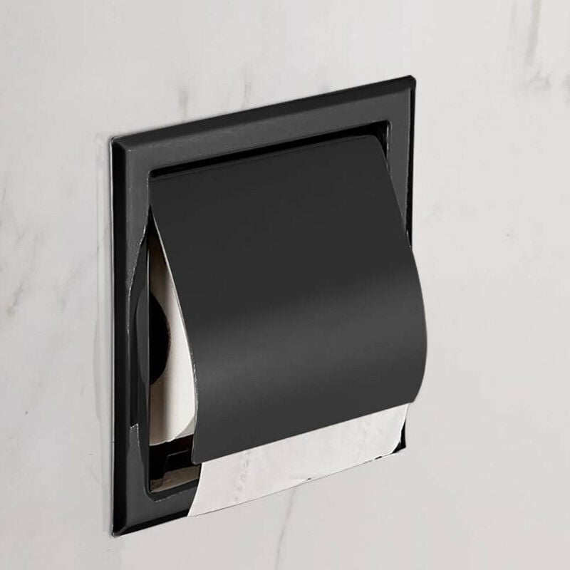 Porte-rouleau de papier toilette encastré noir mat en acier inoxydable