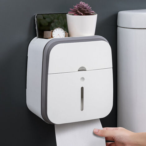 Porte-rouleau de papier toilette mural avec fenêtre transparente - Support robuste pour salle de bain gris