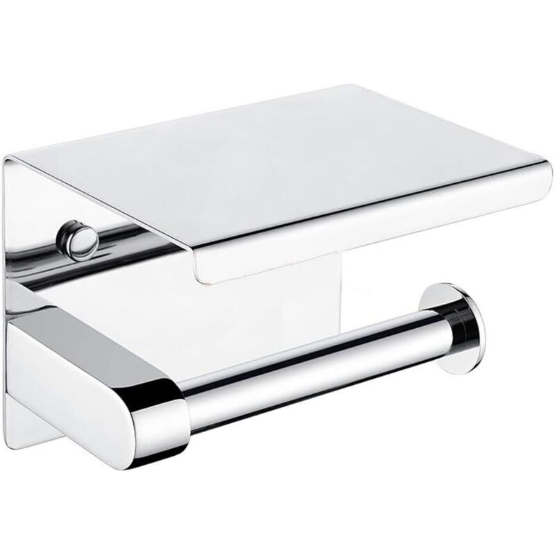 Porte-rouleau de papier toilette mural en acier inoxydable argenté brillant pour téléphone portable avec étagère pour salle de bain, 1 pièce