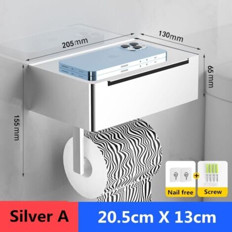 Porte-Rouleau de Papier Toilette Support de Rangement pour Salle de Bain avec Distributeur de lingettes Noir Porte-Rouleau , Argent