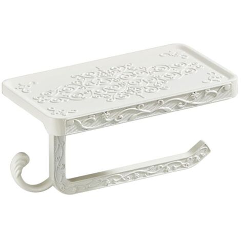Porte-rouleau de papier toilette vintage avec étagère et crochet Accessoires de salle de bain Porte-rouleau de papier toilette (blanc)