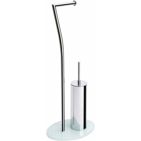 Porte-rouleau de toilette avec brosse de toilette en métal et verre