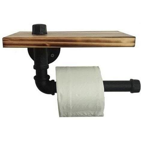 Dérouleur papier wc en bois de pin et métal - marron et noir