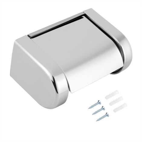 Porte-rouleau mural pour toilette/bain en acier inoxydable argenté, 17.5x11.5x8.5cm, incl. kit de fixation, design semi-protecteur pratique.
