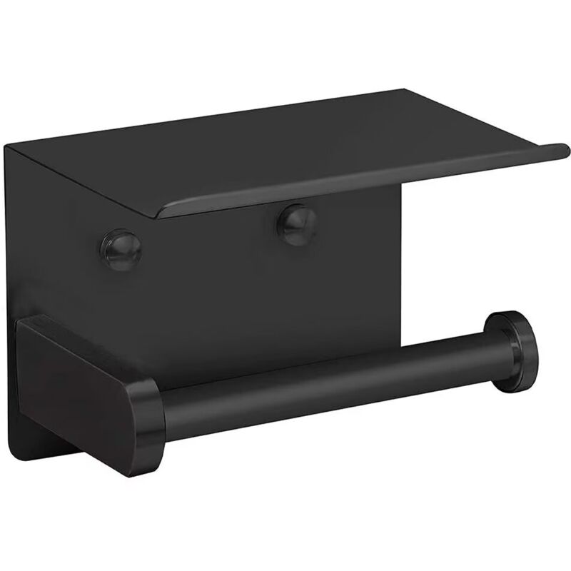 Porte Rouleau Papier Toilette Noir Auto-adhésif avec Tablette, Support Papier Toilette Mural pour Salle de Bain, Acier Inoxydable SUS 304, Derouleur