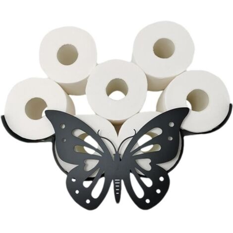 Porte Rouleau Papier Toilette Noir, Support Papier Toilette Mural pour Salle de Bain, Papillon en Métal Derouleur Papier Toilette WC