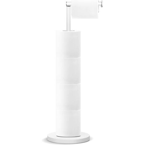 Porte-Rouleau Papier Toilette Sur Pied - 5 Rouleaux - Acier Inoxydable - Antirouille - Salle de Bain - Blanc