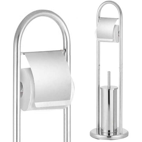 Porte-rouleau papier toilette sur pied avec porte-brosse WC en acier chromé