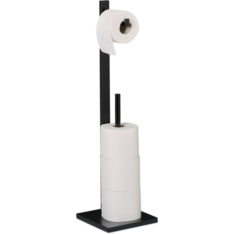 Support pour le papier toilette, pour 5 rouleaux en tout, non fixe, bambou et mdf, hlp 71x19x19 cm, noir - Relaxdays