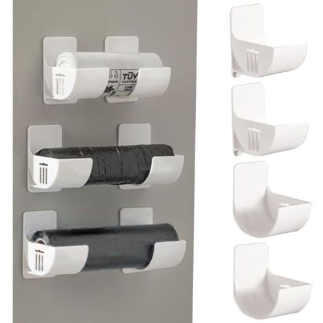 Porte-Sac de Poubelle, Distributeur de Sacs Poubelle Murale 4pcs, Distributeur de Sac à ordures Auto-adhésif, Porte-Sacs en Plastique de Longueur réglable Articles de Cuisine