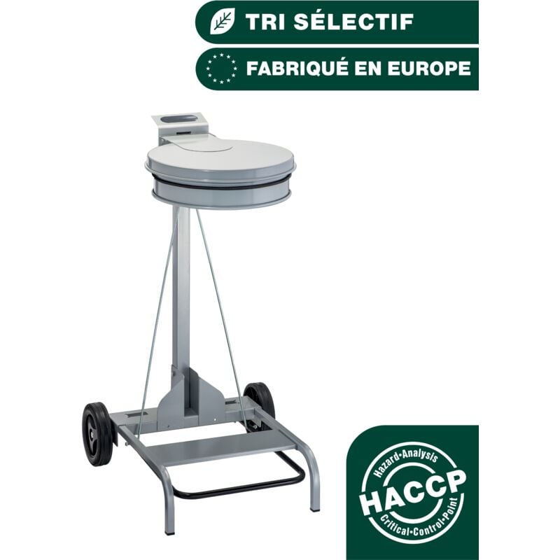 Porte sac rond mobile à pédale Gris - Matériel professionnel - JVD