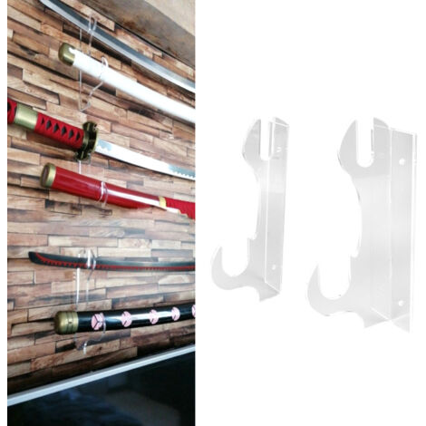 Porte-samouraï mural acrylique Premium avec ajustement flexible pour deux katana démontables et sécurisés [support] [transparent]