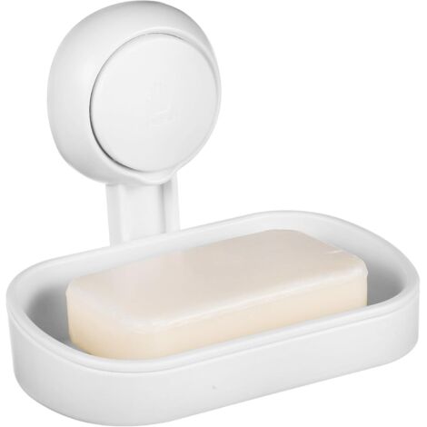 Porte-savon à ventouse avec égouttoir, blanc