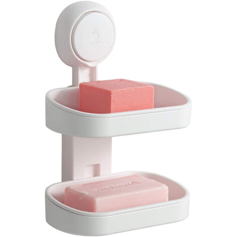 Porte-savon à ventouse double couche, support d'éponge robuste pour douche, salle de bain, baignoire, évier de cuisine, sans perçage, amovible, avec évacuation de l'eau