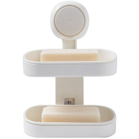 Porte-Savon à Ventouse Double Étage - Pour Douche et Baignoire - Design 2 Niveaux - Installation sans Perçage - Drainage Rapide - Organisation Salle de Bain
