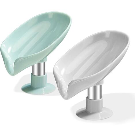 Porte-savon à ventouse lot de 2, porte-savon de douche, porte-éponge d'évier de cuisine, porte-savon avec drain, facile à nettoyer et à séchage rapide, aucun perçage requis