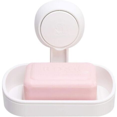 Porte-savon à ventouse pour salle de bain, capacité maximale de 5 kg, pour savon de douche, fixation murale, sans perçage, porte-savon amovible en plastique avec évacuation et porte-éponge, blanc