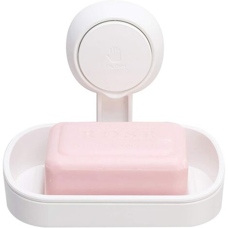 Porte Savon à Ventouse Ventouse Savon sans Perçage & Réutilisable 1 Seconde d'Installation Porte Savon Douche Charge 5KG Impérable Support pour Carrelage Paroi de la Douche Salle de Bain -Blanc