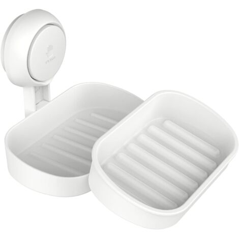Porte Savon à Ventouse Ventouse Savon sans Perçage & Réutilisable 1 Seconde d'Installation Porte Savon Douche Charge 5KG Impérable Support pour Carrelage Paroi de la Douche Salle de Bain -Blanc