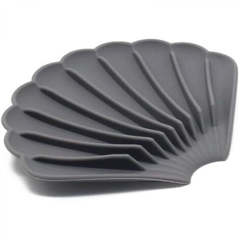 Porte-savon auto-drainant en silicone gris, coquille avec couvercle antidérapant, 9 bandes anti-glissement.