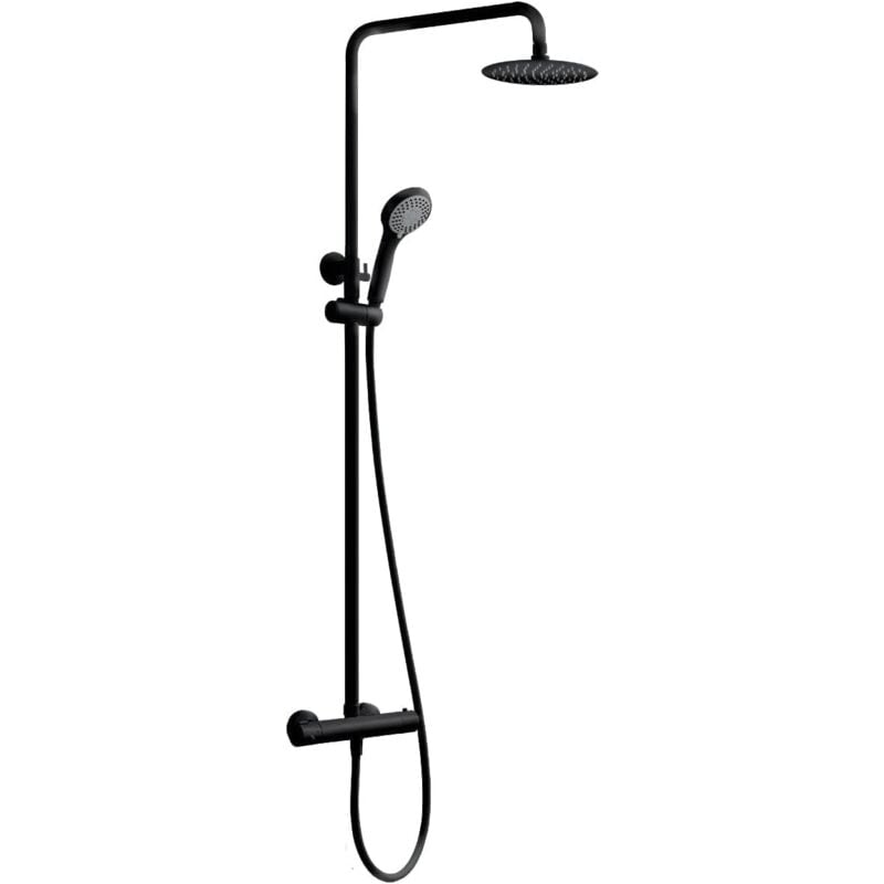Barre de douche thermostatique extensible avec pomme de douche ronde extra-plate - Robinetterie salle de bain et douche chromée
