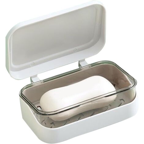 Porte-savon avec couvercle, plateau de drainage, récipient résistant à la poussière, base antidérapante et imperméable, pour évier de cuisine, salle de bain, baignoire, camping, vaisselle, voyage