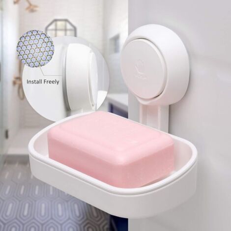 Porte-savon avec ventouse Savon sans perçage et réutilisable 1 seconde installation Porte-savon de douche 5KG Montage sur carrelage Mur de douche Salle de bain - Blanc