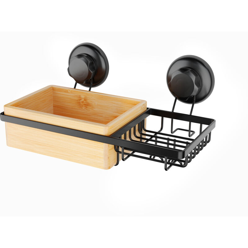 Compactor - Etagère avec porte savon intégré 2 ventouses bambou naturel