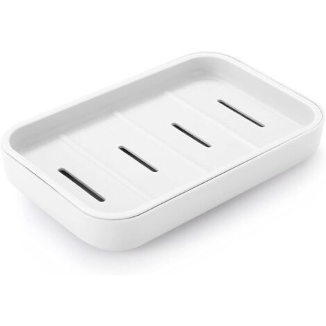 Porte-savon blanc facile à nettoyer avec égouttoir pour la douche, protège le savon de la mousse et le garde au sec.