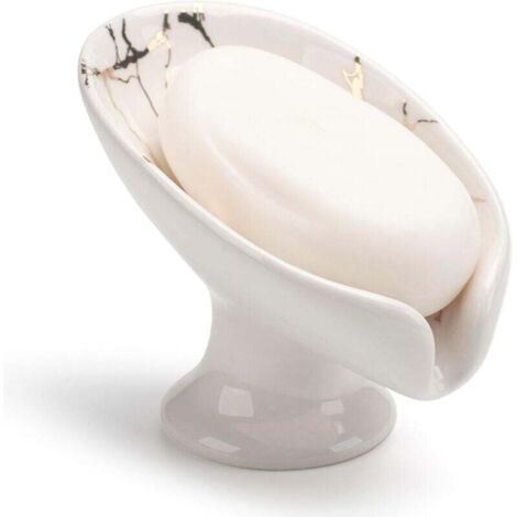 Porte Savon Céramique Auto Drainant pour Salle de Bain, Cuisine, Douche -2pcs- Blanc