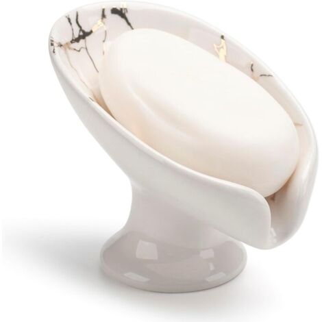 Porte Savon Céramique Auto Drainant pour Salle de Bain, Cuisine, Douche -2pcs- Blanc
