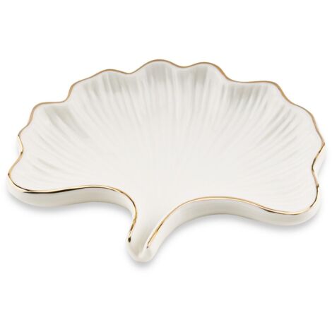 Porte Savon Ceramique, Porte Savon en Forme de Feuille de Ginkgo, Support Savon Solide pour Salle de Bain, Cuisine, Baignoire, Évier et Douche (Blanc)