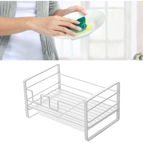 Porte-Savon Compact en Fer Blanc Mat Anti-Rouille pour Cuisine/Bain - Organisateur avec Bac Drainage - 18.5 x 12 x 10 cm