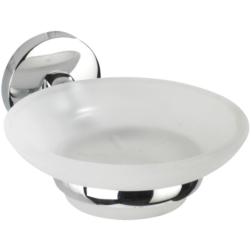 Porte-savon mural Wenko Cuba shine chromé 11 x 5,5 x 13,5 cm en métal Zinkdruckguss support en verre satiné porte-savon design accessoire salle de