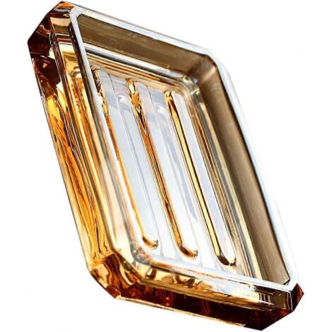 Porte-savon de baignoire en verre ambré - Boîte à savon transparente, plateau de service carré pour baignoire, accessoires de bain Spurtle, porte-éponge, plateau décoratif