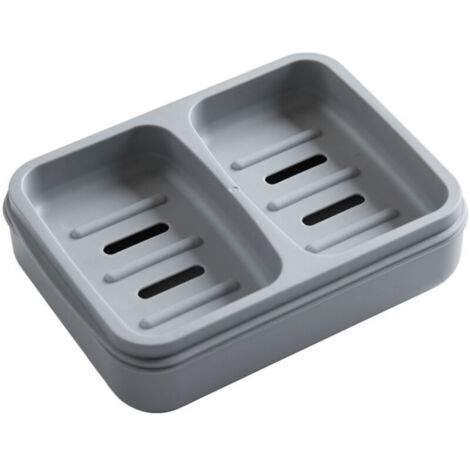 Porte-savon de bureau avec égouttoir, gris, 1 pièce, 16124,2 cm, porte-savon simple en maille plastique pour salle de bain, antidérapant.