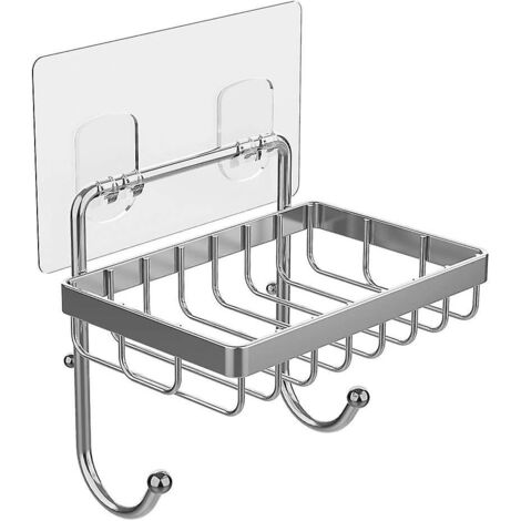 Porte-savon de douche en acier inoxydable avec crochets pour salle de bain, cuisine et toilettes - Porte-éponge sans perçage