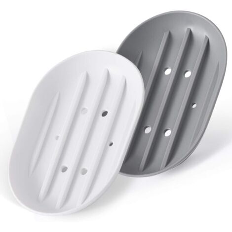 Porte-savon de salle de bain - Pour douche - Égouttoir en caoutchouc silicone pour savon, éponge, évier de cuisine - Pour lave-vaisselle - Égouttoir, prolonge la durée de vie du savon, gris et blanc