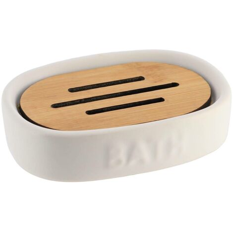 Porte savon dolomite bath - blanc / bambou - Tendance