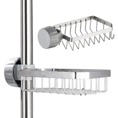 Porte Savon Douche, Etagere Douche Sans Percage,Rangement Douche Sans Percage pour Barre de Fouche,Porte-éponge Acier Inoxydable 304