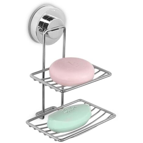 Porte-savon en acier inoxydable sans perçage pour la douche avec ventouse, porte-savon de douche double couche, porte-savon, panier à savon pour salle de bain, cuisine