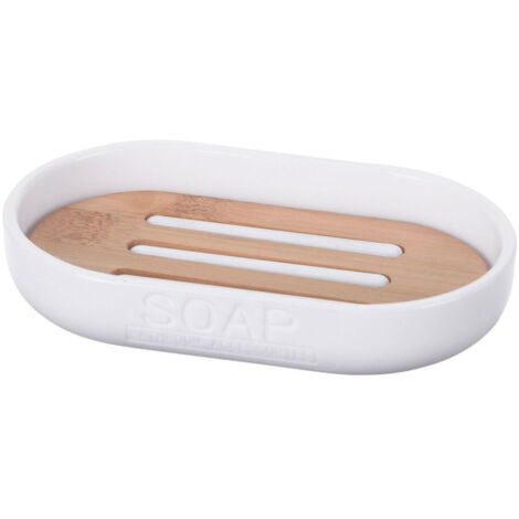 Porte-savon en bambou blanc 13x8 cm